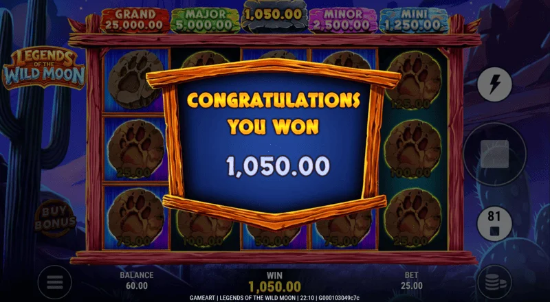 Legends of the Wild Moon – celková výhra ve Free Spins